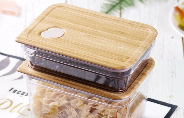 Eco-friendly BPA free plastic container with bamboo lid